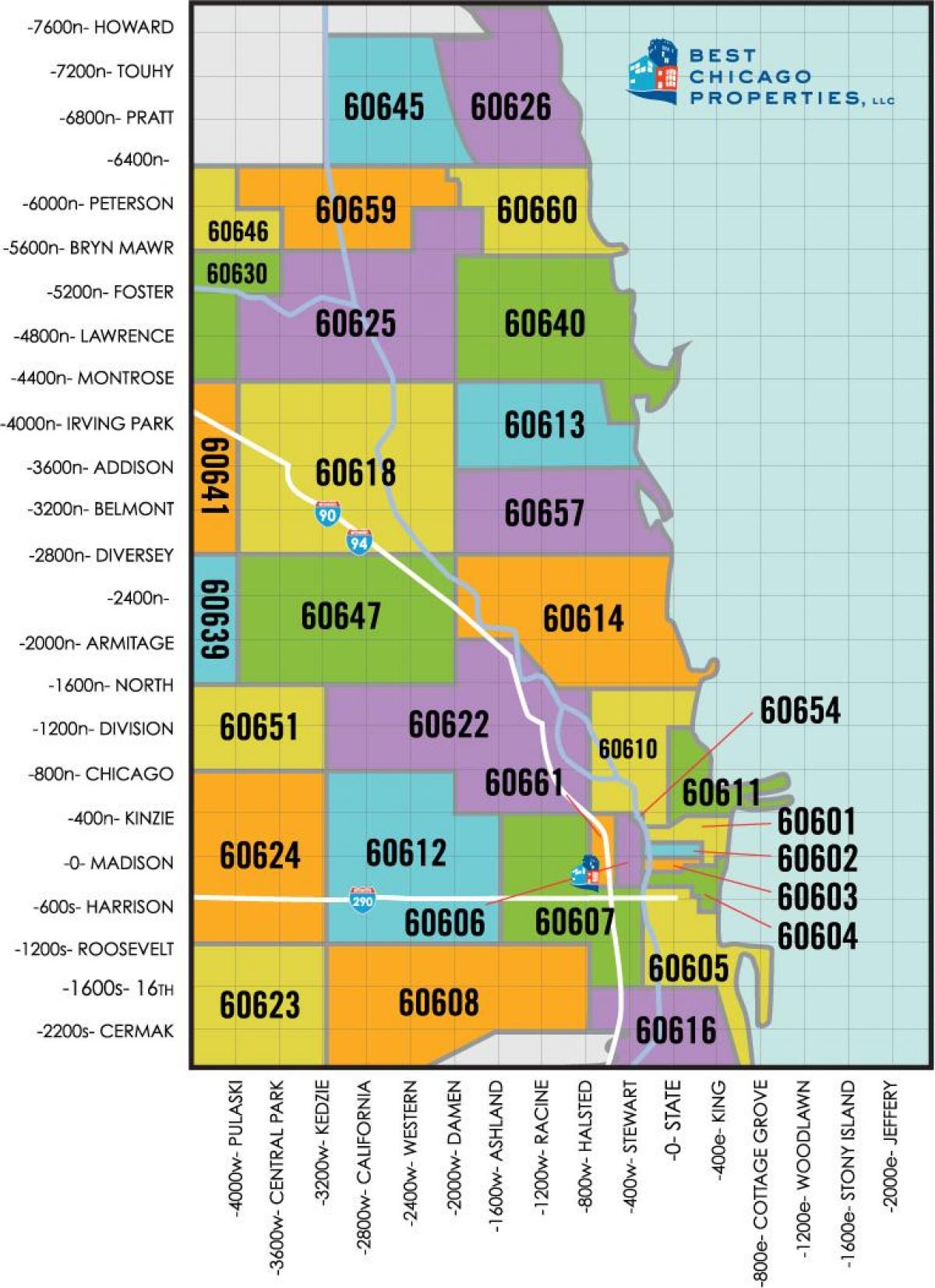 Zona di Chicago zip code mappa
