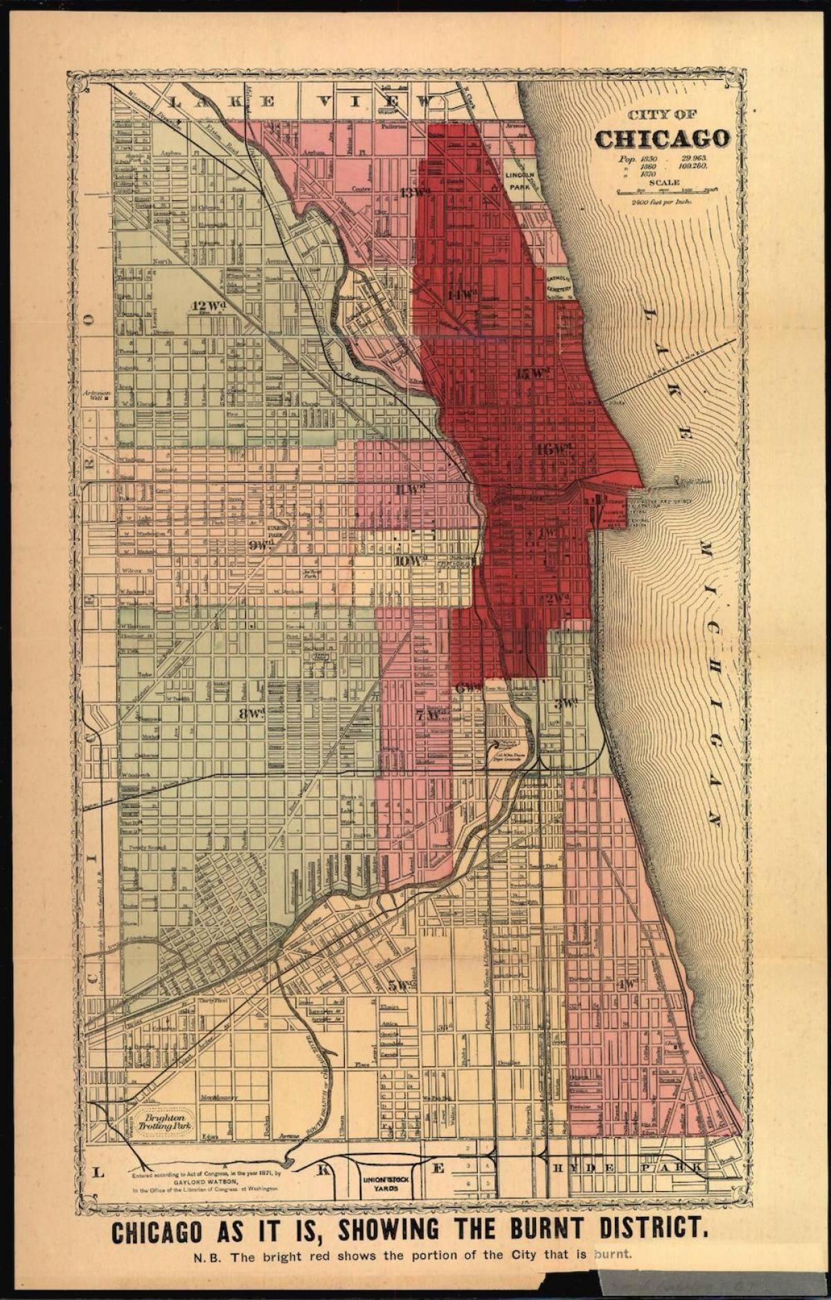 mappa di il grande incendio di Chicago
