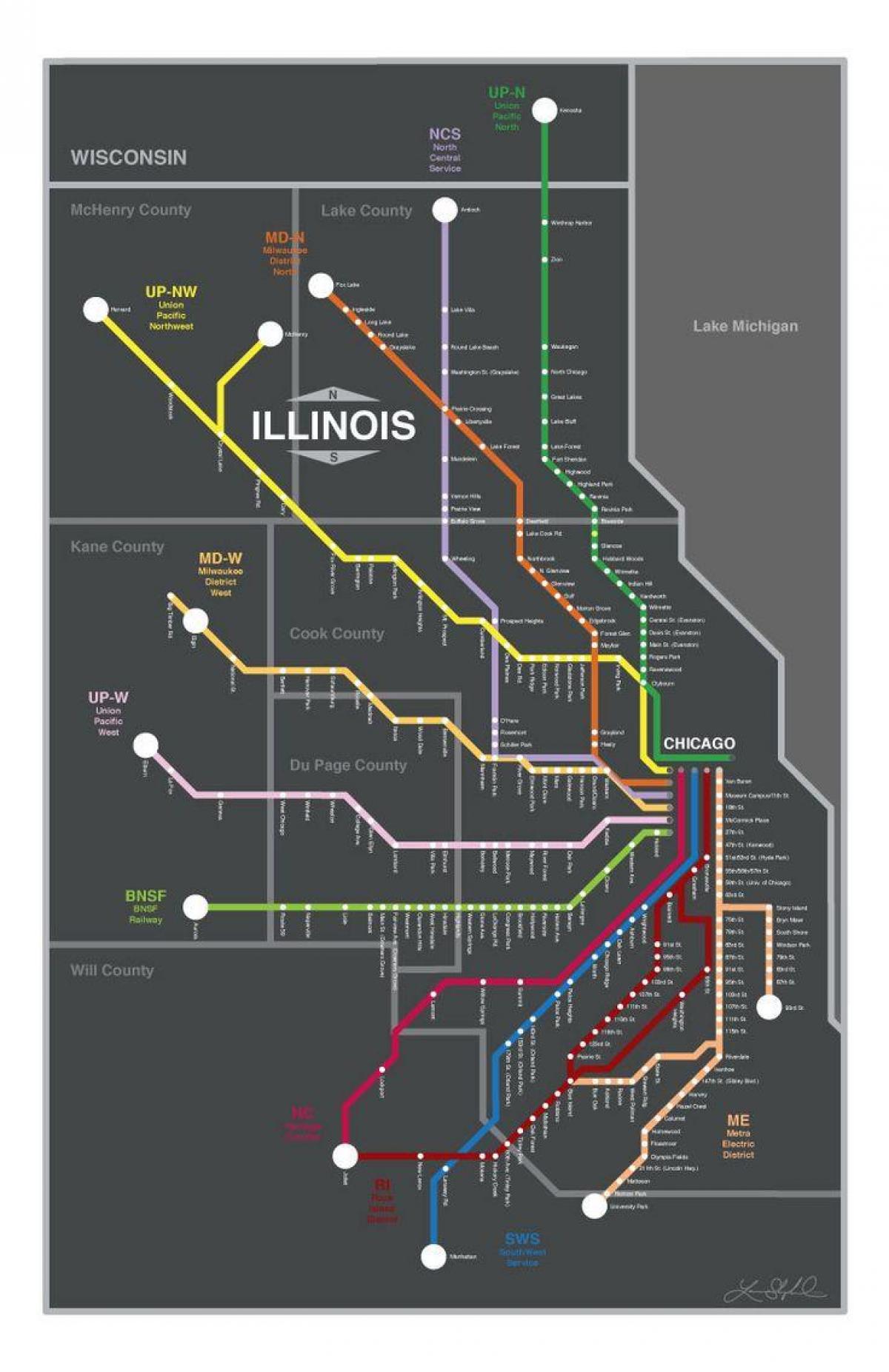 metra treno mappa di Chicago