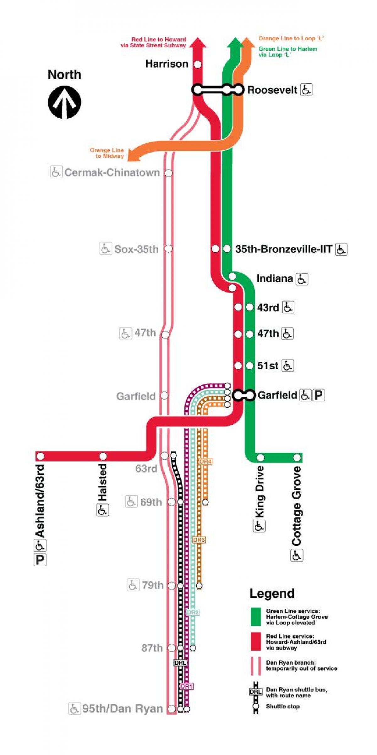 Chicago mappa del treno linea rossa