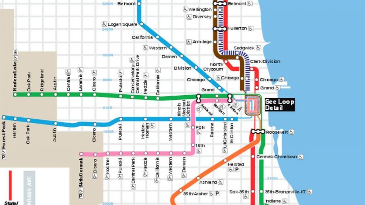 mappa di Chicago linea blu